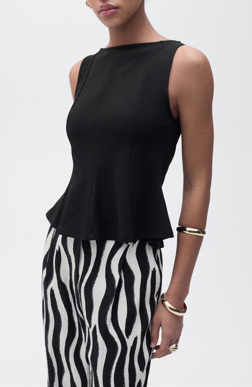 Mango Seam Detail Sleeveless Peplum Top In Black