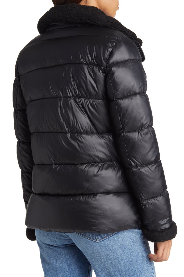 Puffer Coat with Faux Shearling Trim, Alternate, color, BLACK