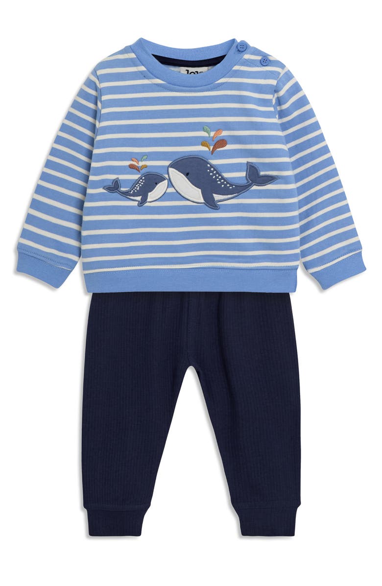 JOJO MAMAN BEBE Whale Appliqué Sweatshirt & Crinkled Joggers Set, Main, color, 
