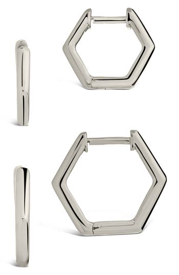 Sterling Forever Emmy Set Of 2 Geometric Hoop Earrings In Silver