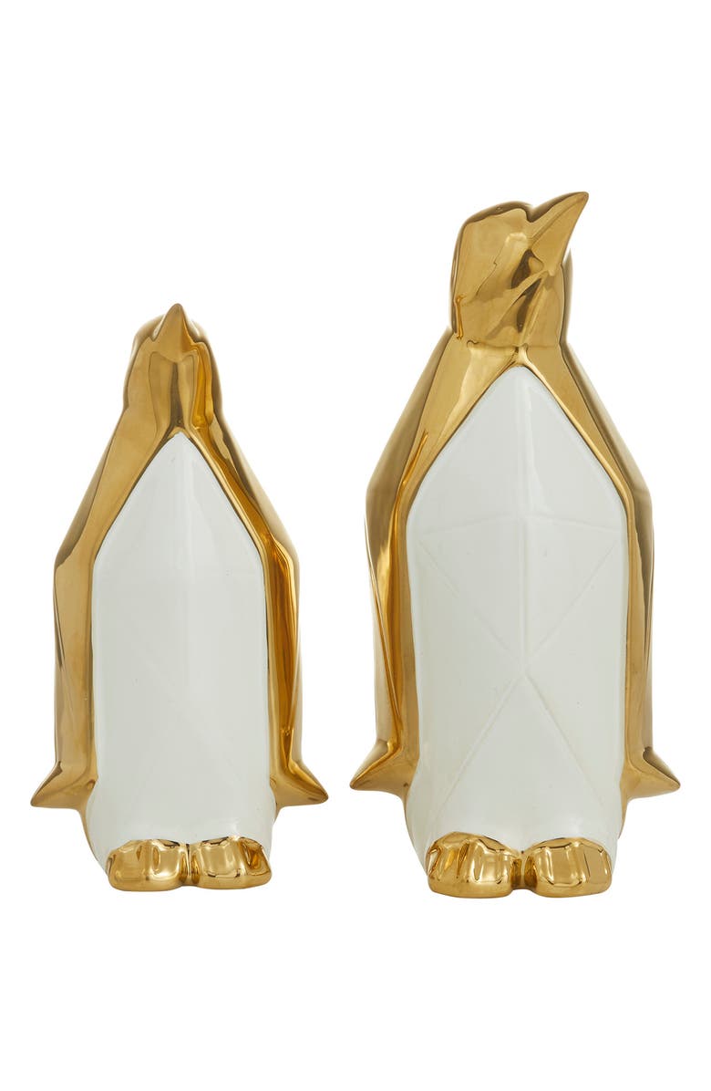 COSMO BY COSMOPOLITAN Goldtone Porcelain Glam Penguin Sculpture - Set of 2, Main, color, Gold