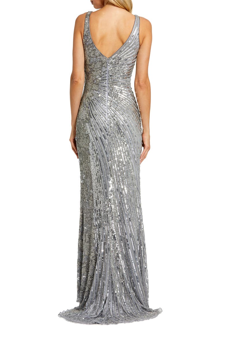 Beaded Floral High Slit Sleeveless Gown, Alternate, color, SILVER