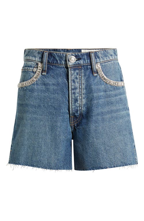 Rag & Bone Embellished High Waist Raw Hem Cutoff Denim Shorts In Blue