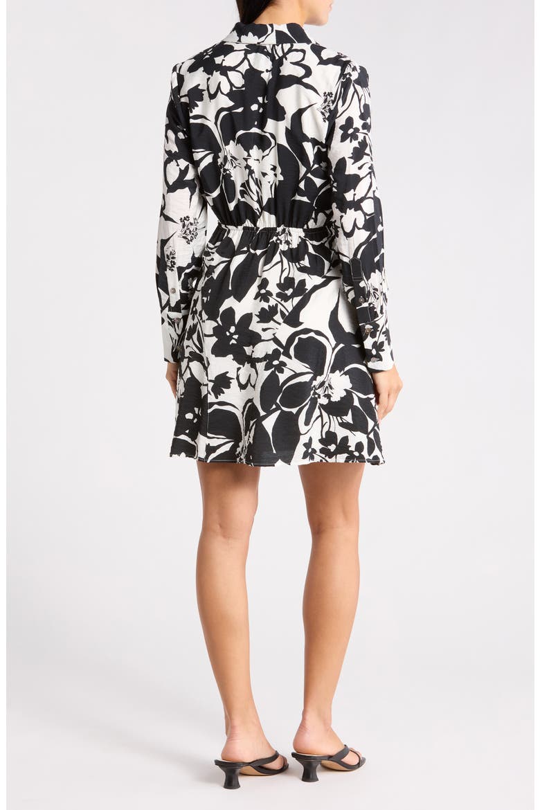 Floral Long Sleeve Shirtdress, Alternate, color, BLACK/ WHITE