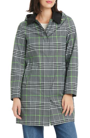 Kate Spade New York Plaid Short Rain Coat In Gray
