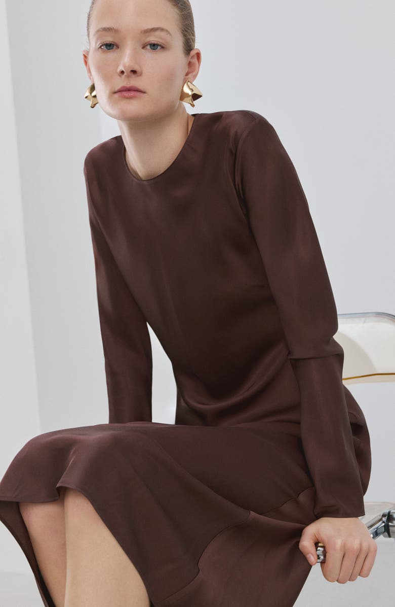 MANGO Long Sleeve Satin Midi Dress, Alternate, color, 