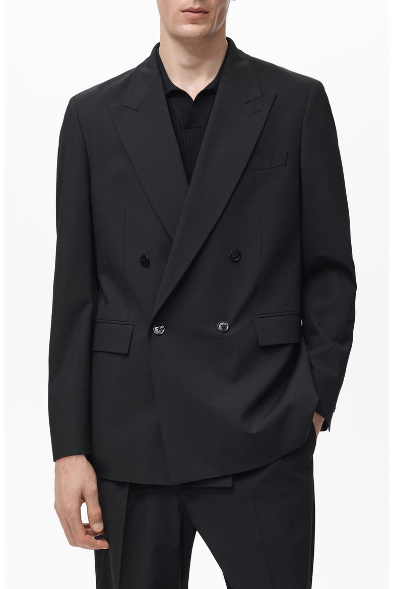 Relaxed Fit Double Breasted Suit Jacket, Main, color, BLACK