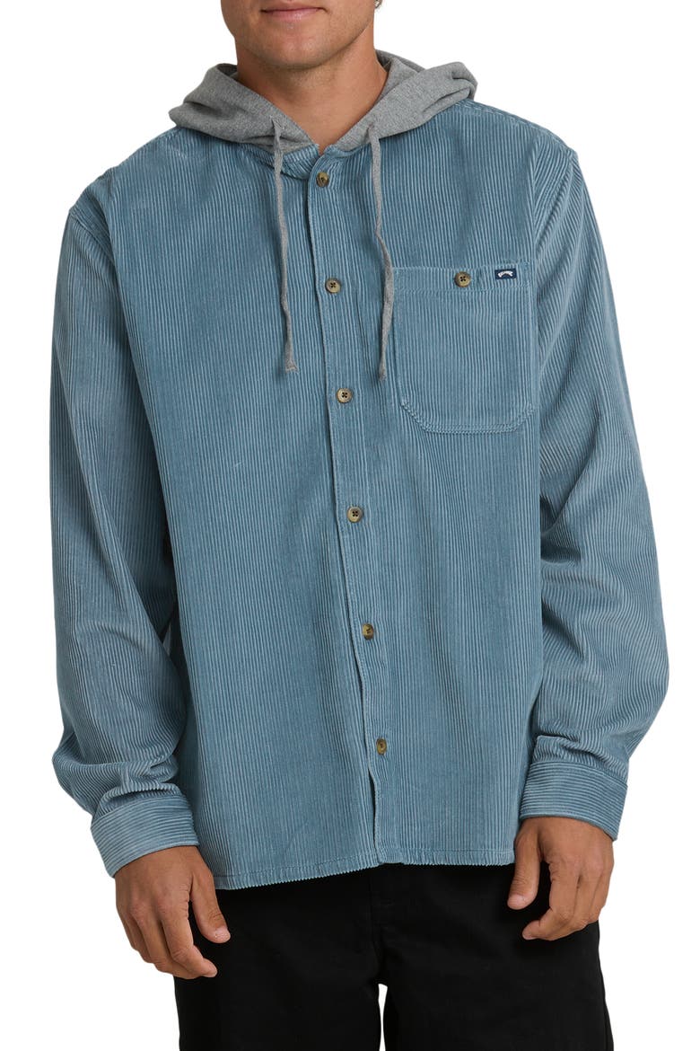 Baja Hooded Cotton Corduroy Button-Up Shirt, Main, color, BLUE FOG