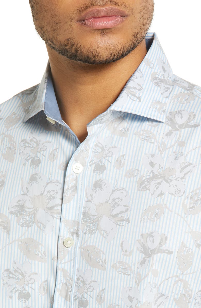 Brax Hardy Cotton Short Sleeve Button-Up Shirt, Alternate, color, Frozen