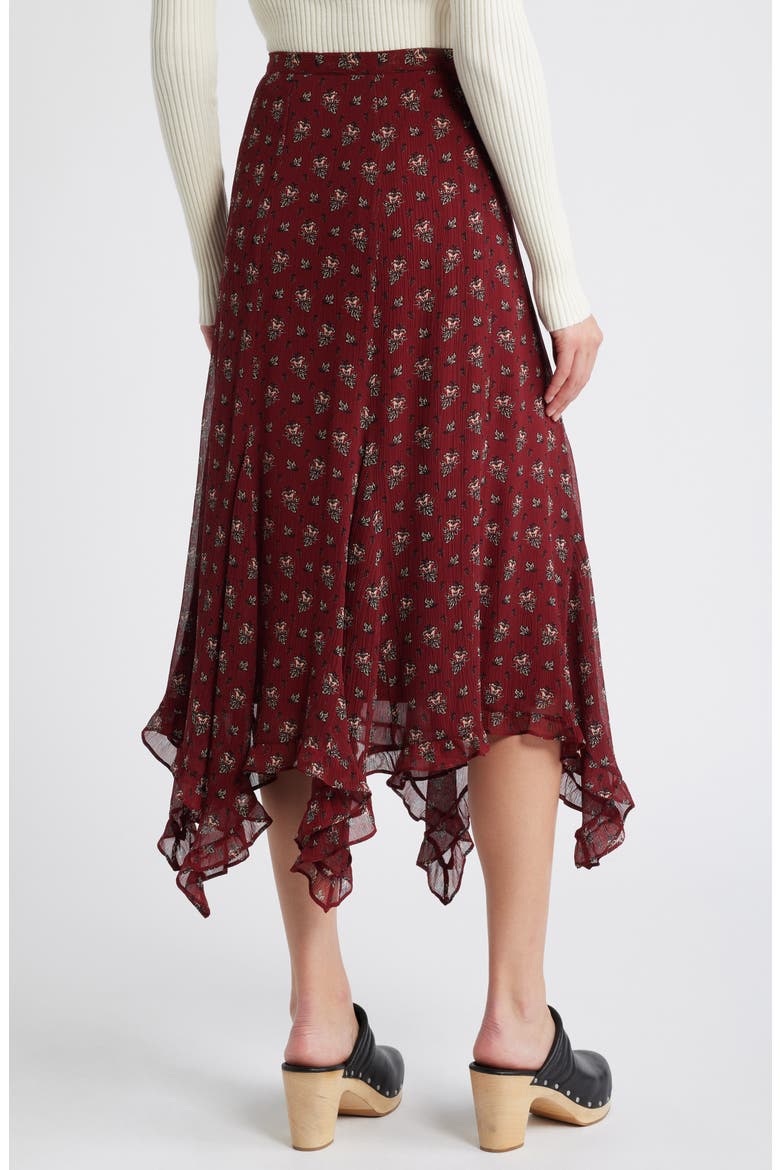 Rotelle Floral Handkerchief Hem Silk Chiffon Skirt, Alternate, color, OXBLOOD MULTI