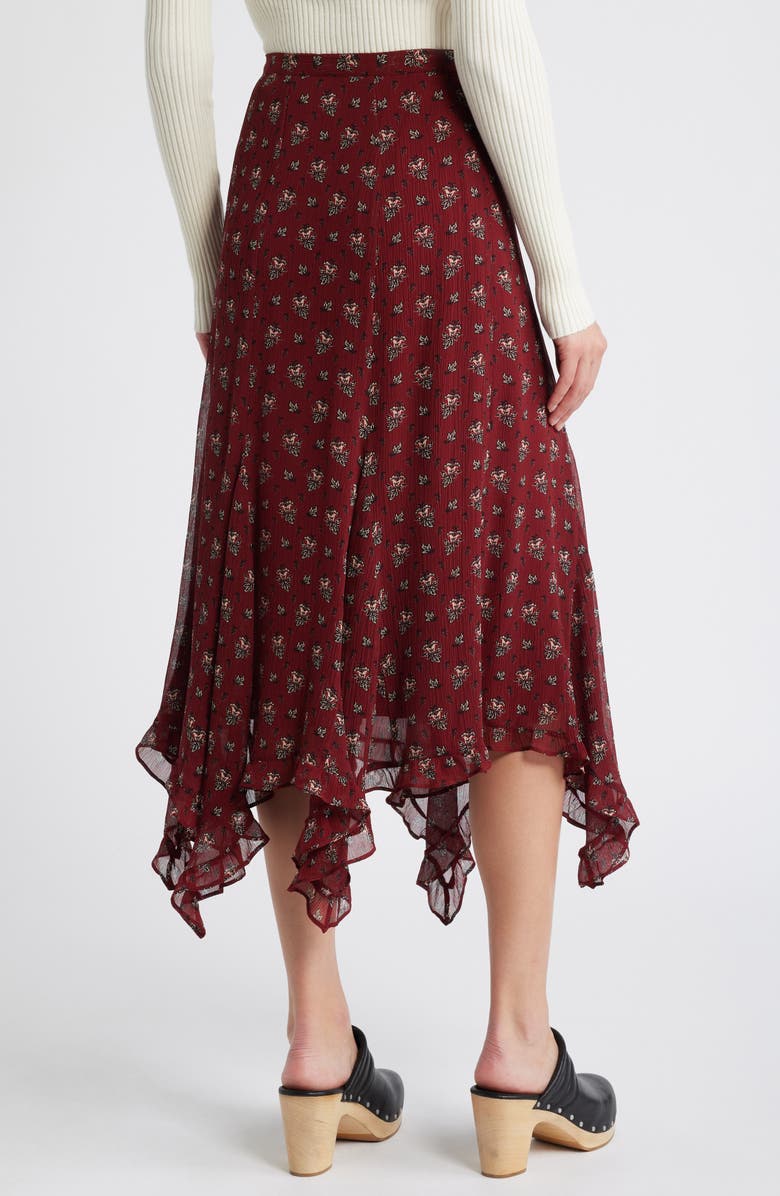PAIGE Rotelle Floral Handkerchief Hem Silk Chiffon Skirt, Alternate, color, Oxblood Multi