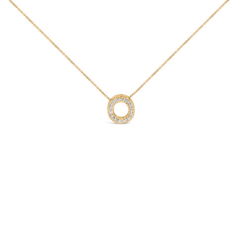 Yellow Gold Vermeil Diamond Accent "A-Z" Initial Bubble Pendant Necklace