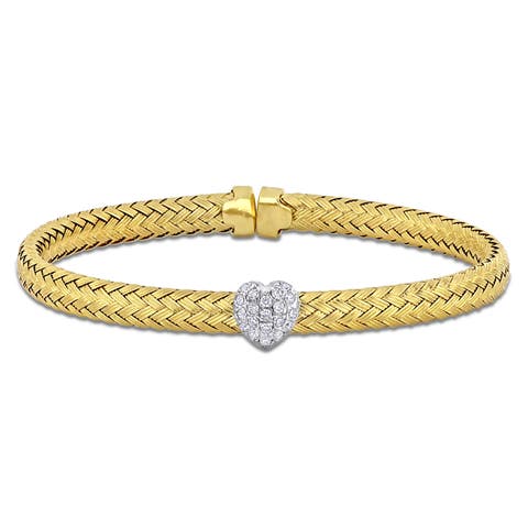 Cubic Zirconia Heart Weave Bangle Two-Tone