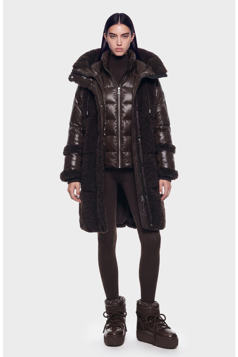 Shelley Teddy & Down Puffer Coat, Alternate, color, Espresso