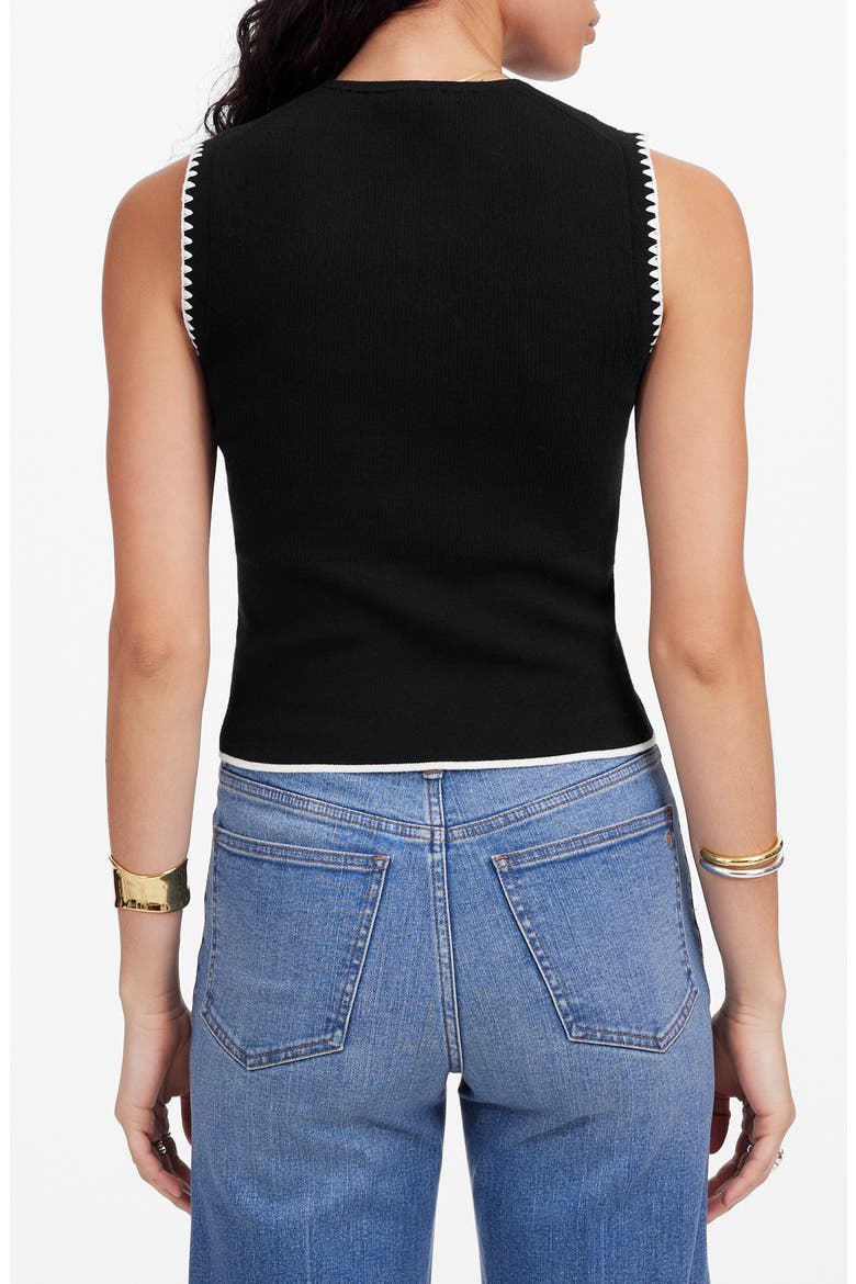 Blanket Stitch Crewneck Sweater Tank Top, Alternate, color, BLACK/ IVORY WHIPSTITCH