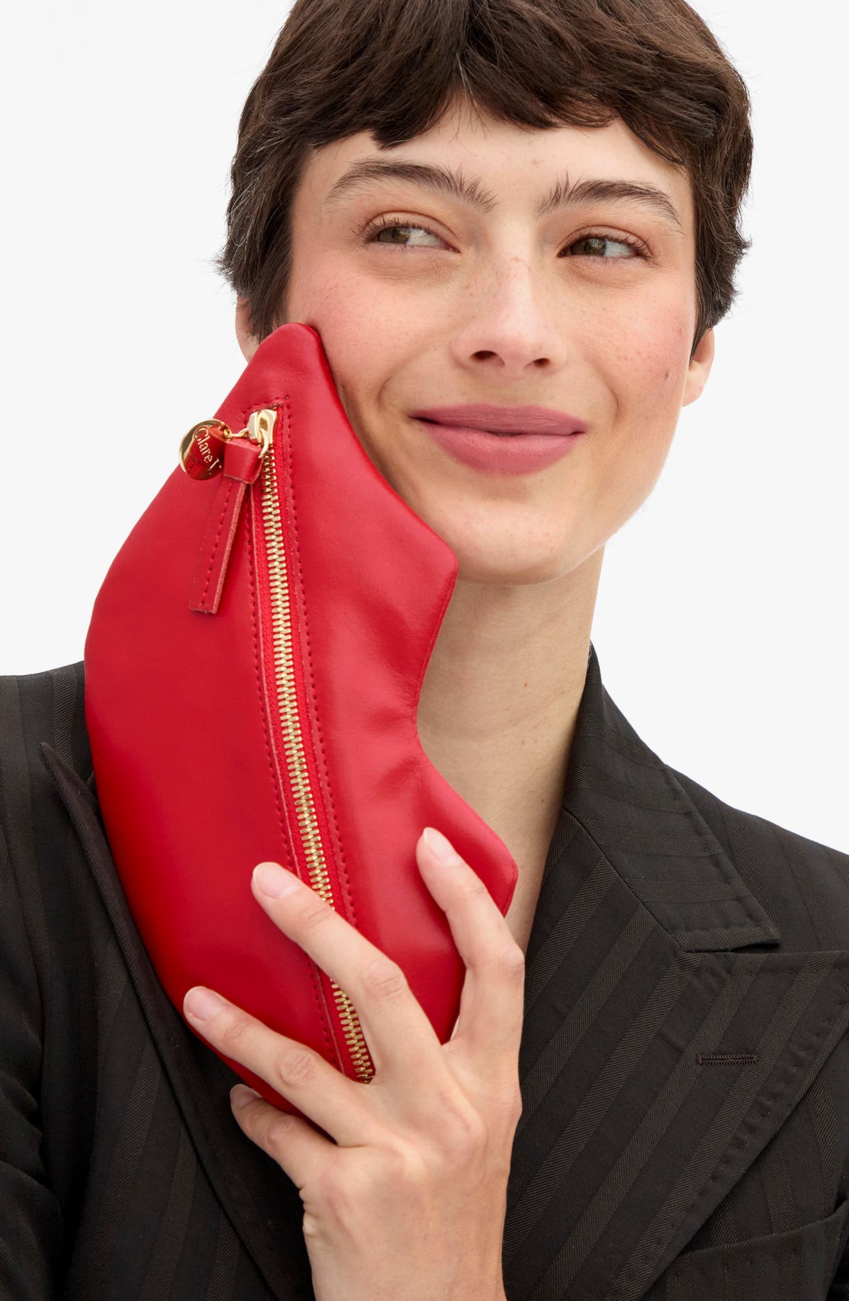 Lips Leather Flat Clutch, Alternate, color, SUPER RED