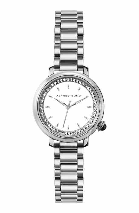 Alfred Sung Three-Hand Quartz Crystal Embellished Bracelet Watch, 29mm