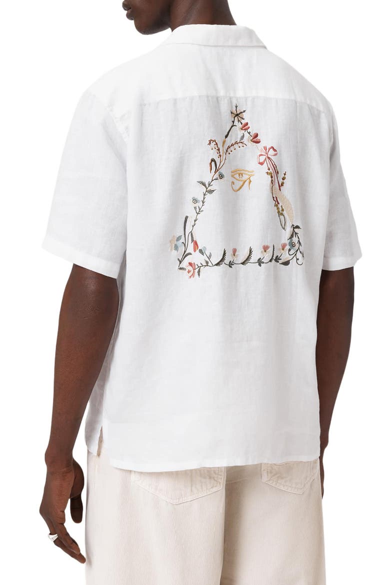 Tri Embroidered Linen Camp Shirt, Alternate, color, ECRU