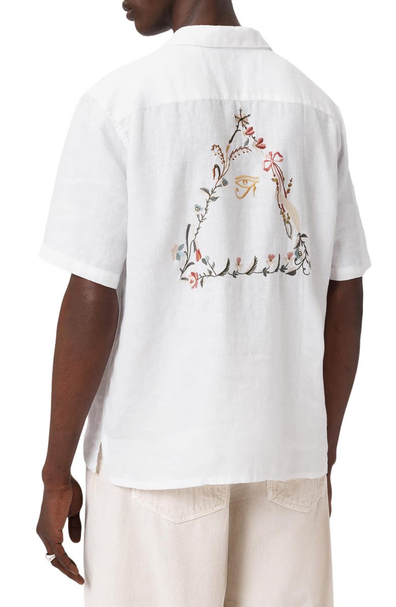 AllSaints Tri Embroidered Linen Camp Shirt, Alternate, color, Ecru