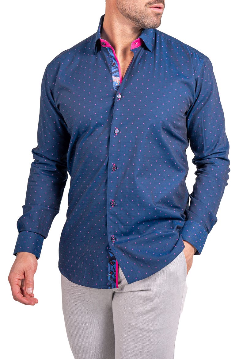 Fibonacci Ascension Contemporary Fit Button-Up Shirt, Alternate, color, BLUE