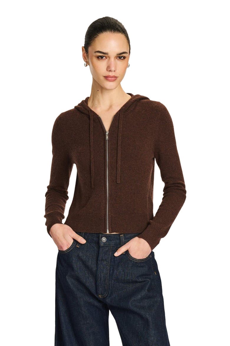 Signature Cashmere Cropped Zip Up Hoodie, Alternate, color, Chocolate