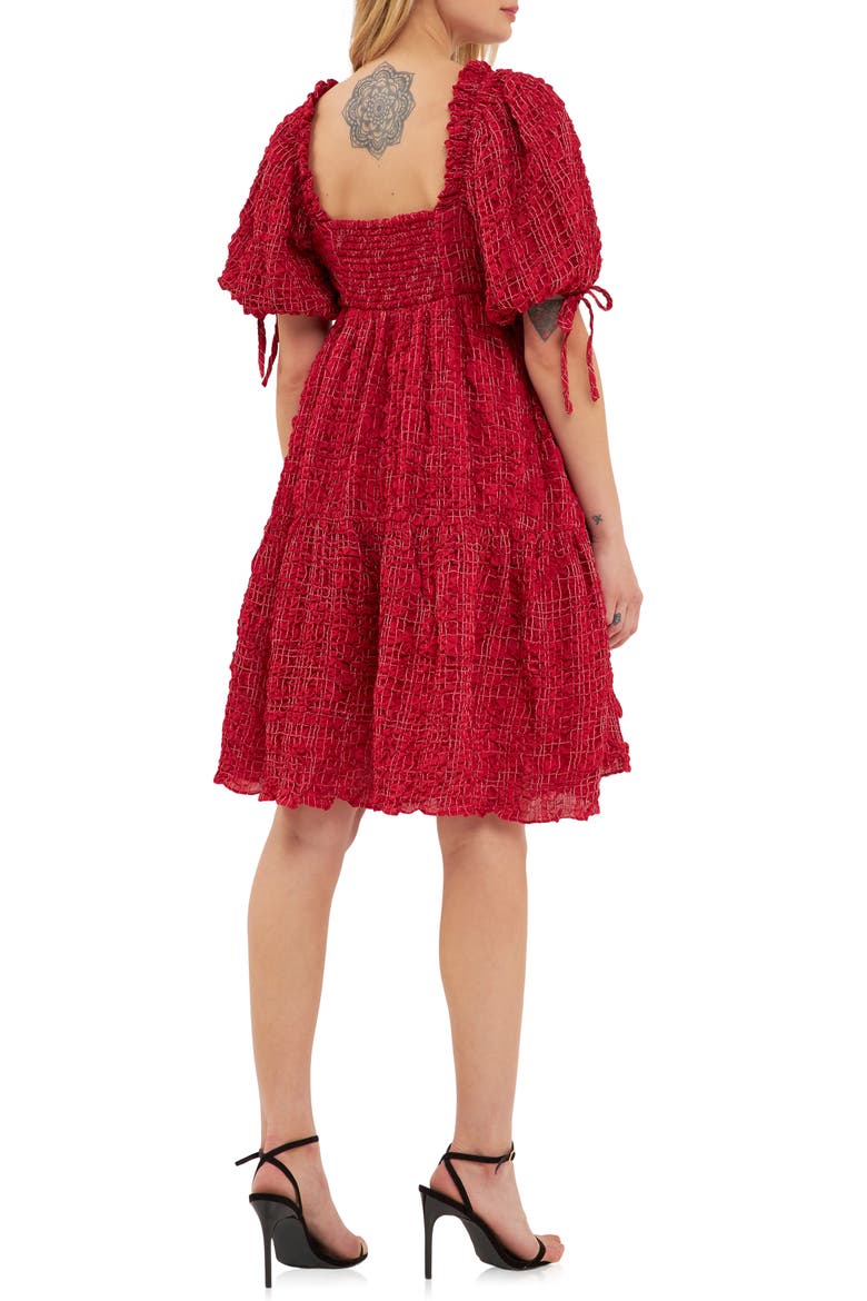Gingham Crinkled Flounce A-Line Dress, Alternate, color, BURGUNDY