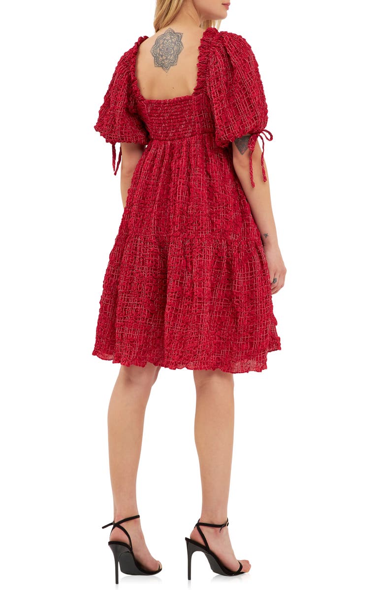 English Factory Gingham Crinkled Flounce A-Line Dress, Alternate, color, Burgundy