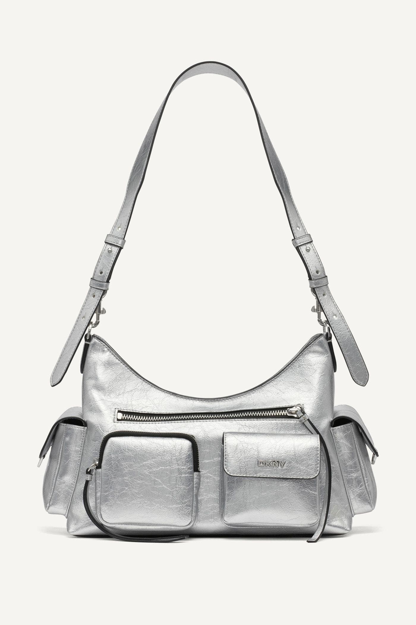 DKNY Freda Large Shoulder Bag, Main, color, Silver