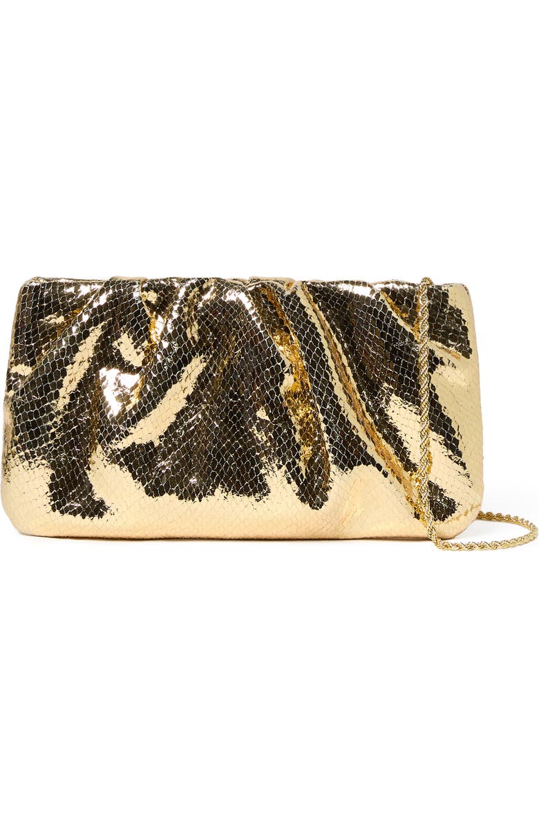 Loeffler Randall Serena Snakeskin Embossed Leather Clutch, Main, color, Light Gold
