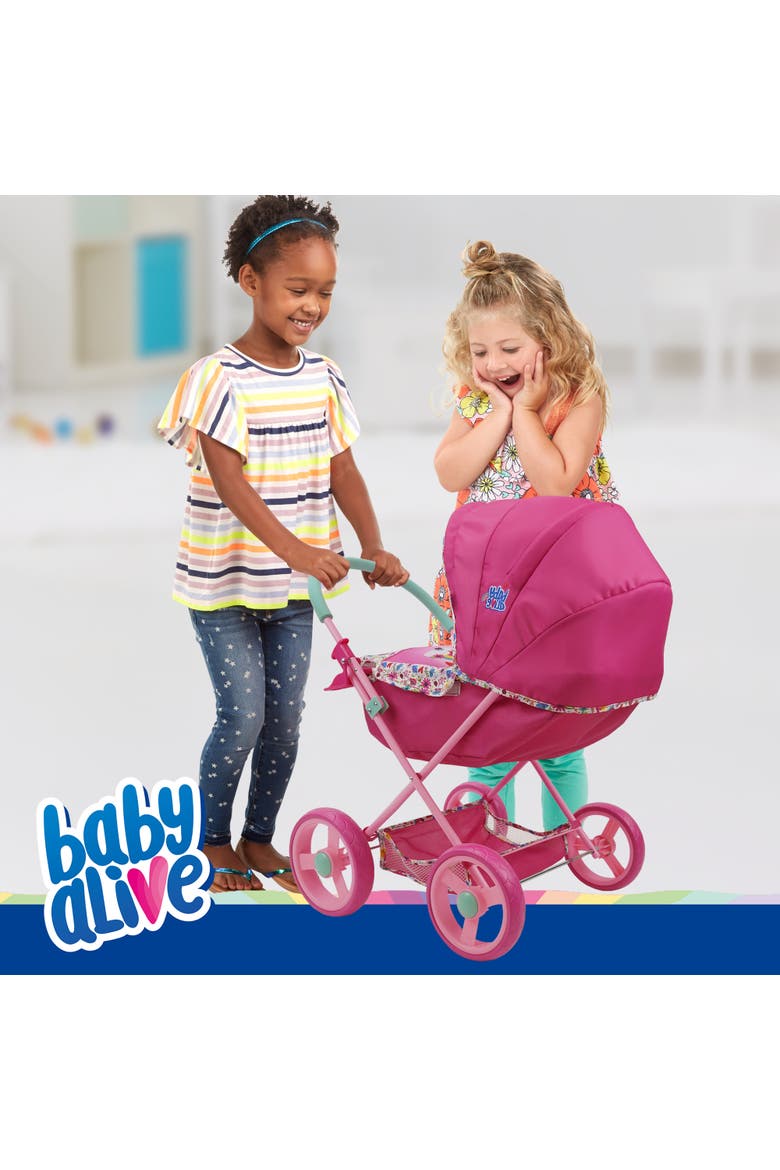 Deluxe Classic Doll Pram Pink & Rainbow Fits Dolls Up To 18", Alternate, color, Pink