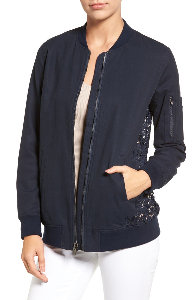 Chelsea28 Lace Back Bomber Jacket, Main, color, 