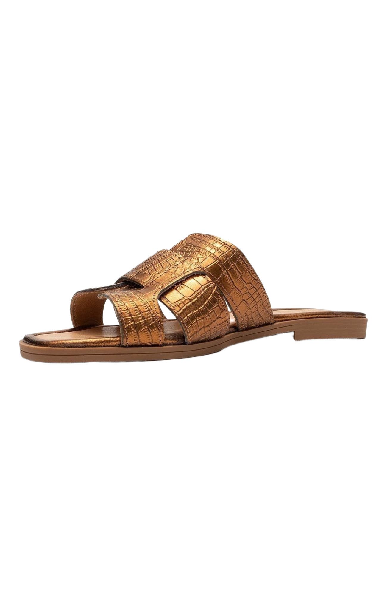 Notre Leather Flat Sandals, Alternate, color, Bronze Leather