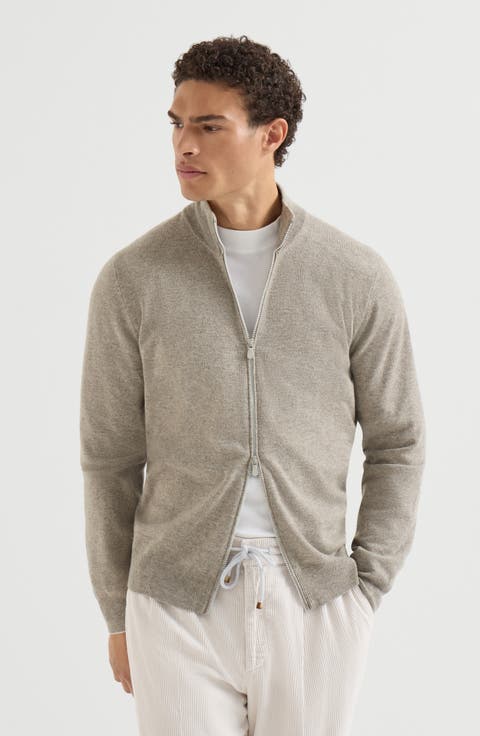 Cashmere high-neck cardigan with zipper