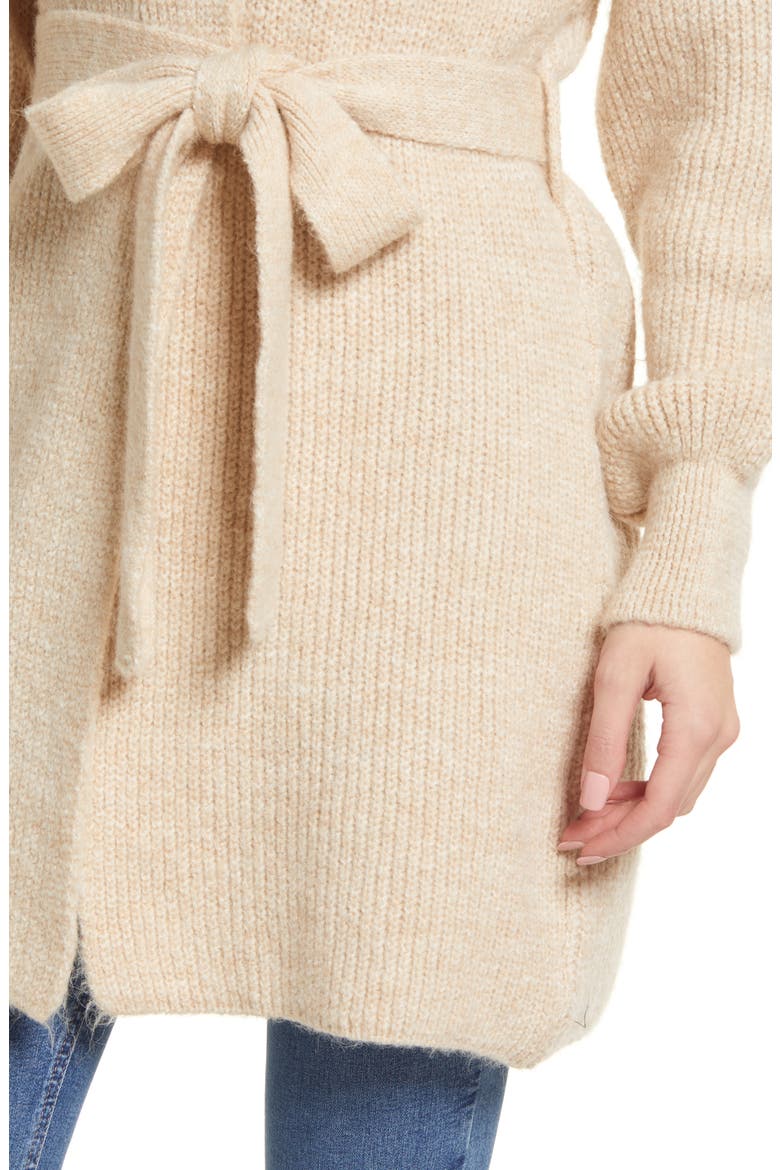 Belted Blouson Sleeve Cardigan, Alternate, color, STONE