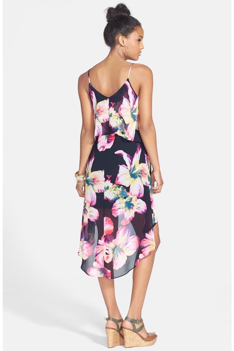 Floral Print Ruffle High/Low Dress, Alternate, color, NEON PINK
