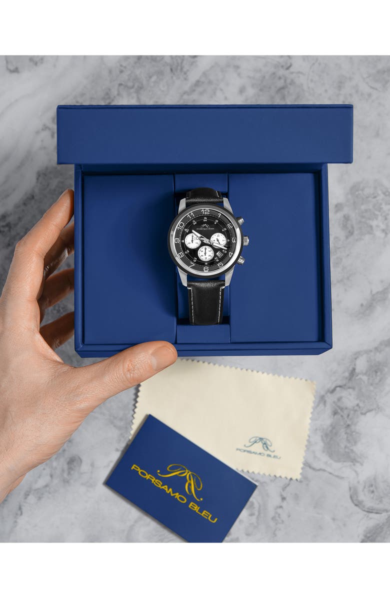 PORSAMO BLEU Men's Arthur Chronograph Leather Strap Watch, 44mm, Alternate, color, Black
