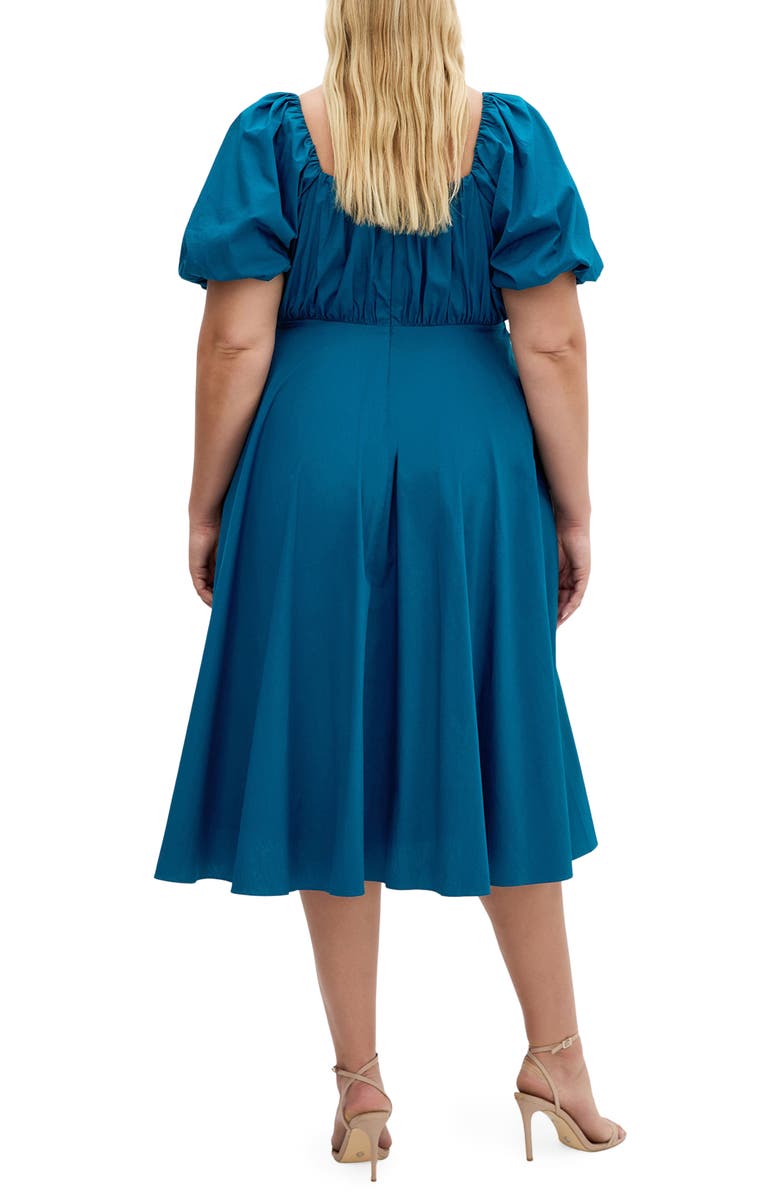 City Chic Rosabella Puff Sleeve Midi Dress, Alternate, color, Poseidon