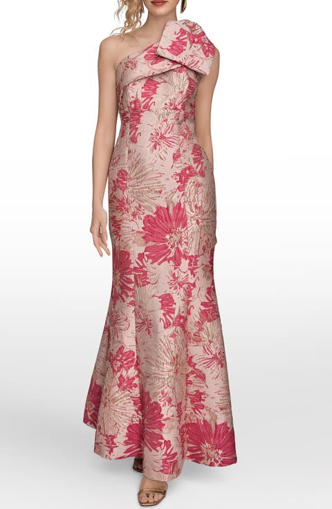 Metallic One-Shoulder Jacquard Mermaid Gown