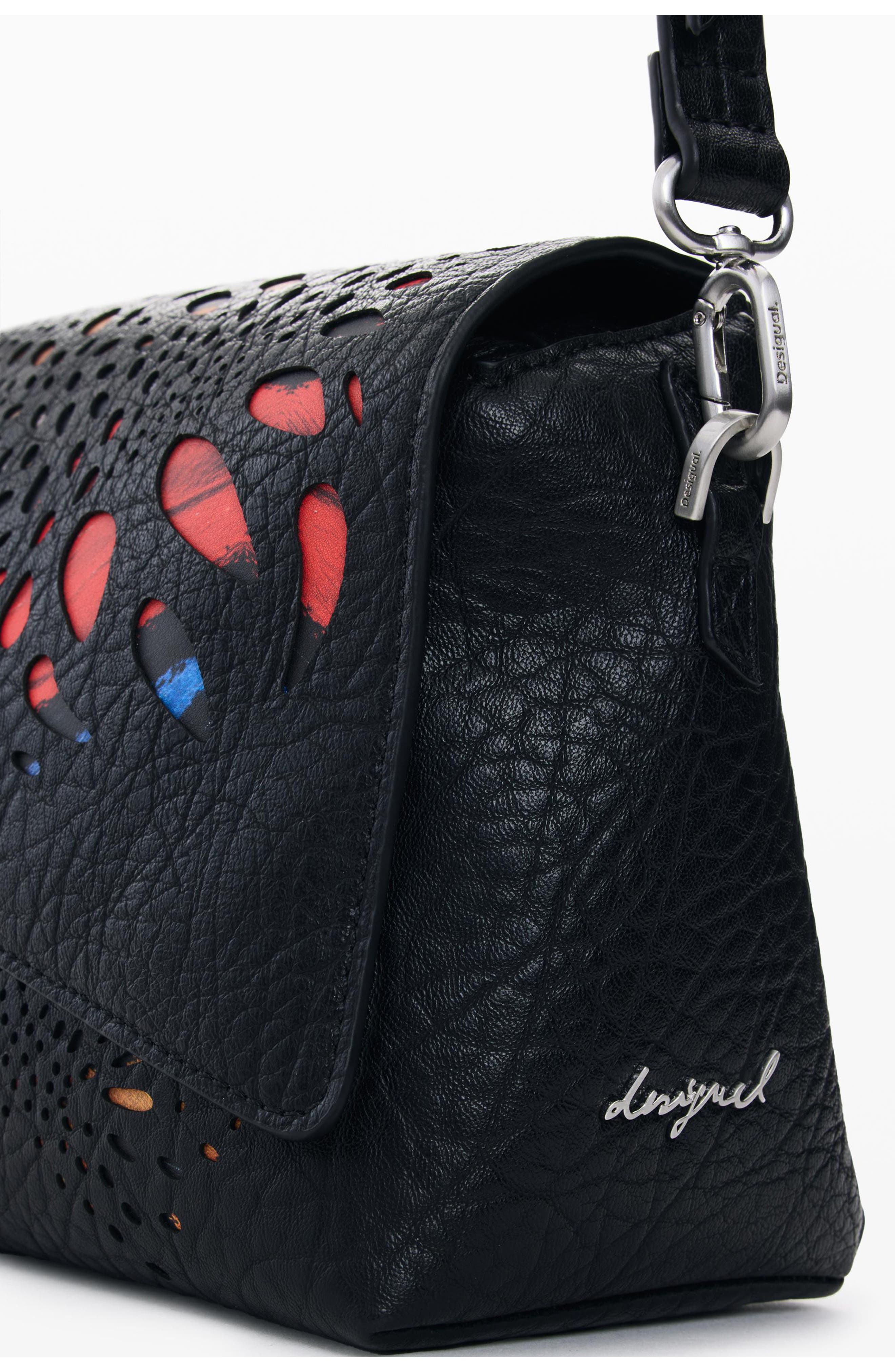 Desigual Butterfly Cutout Faux Leather Shoulder Bag, Alternate, color, Black