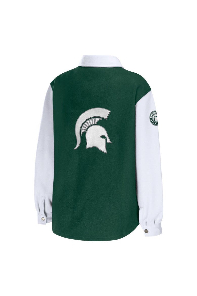 Women's WEAR by Erin Andrews Hunter Green Michigan State Spartans Button-Up Shirt Jacket, Alternate, color, Hunter Green