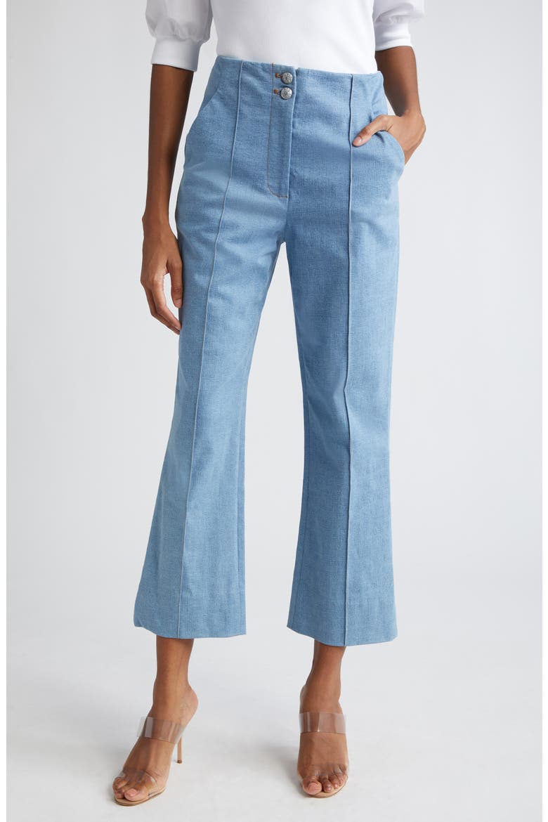 Kean Pintuck Denim Flare Leg Pants, Main, color, ICEBERG