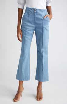 Veronica Beard Kean Pintuck Denim Flare Leg Pants