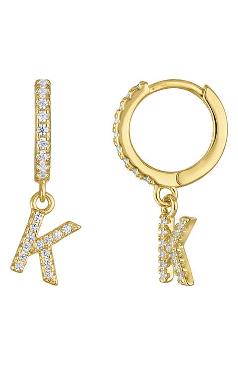 Cubic Zirconia Initial Huggie Hoop Earrings