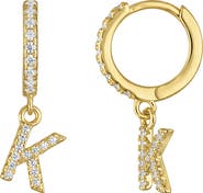 FZN Cubic Zirconia Initial Huggie Hoop Earrings