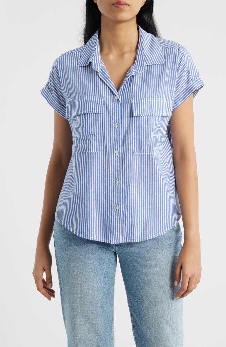 beachlunchlounge Brianna Stripe Cotton Blend Button-Up Shirt, Main, color,