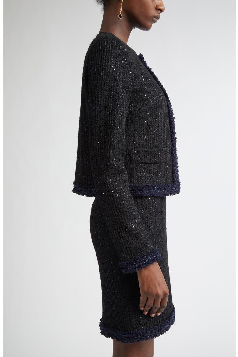 Sequin Tweed Knit Jacket, Alternate, color, BLACK/ NAVY