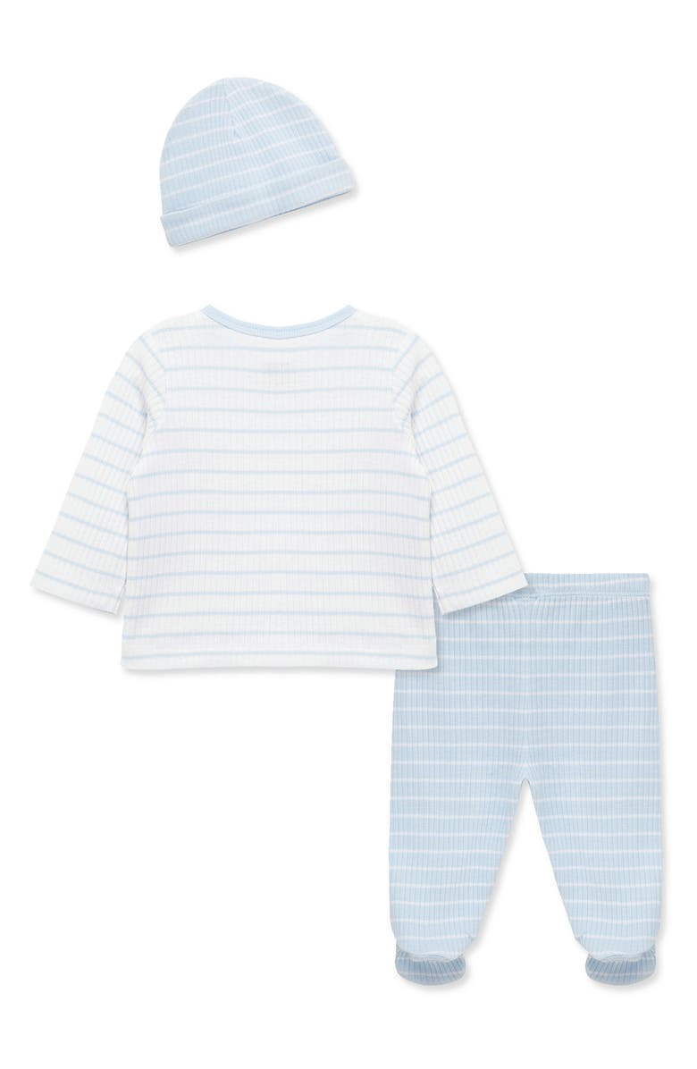 Little Me 3-Piece Rib Cardigan, Joggers & Cap Set, Alternate, color, Blue