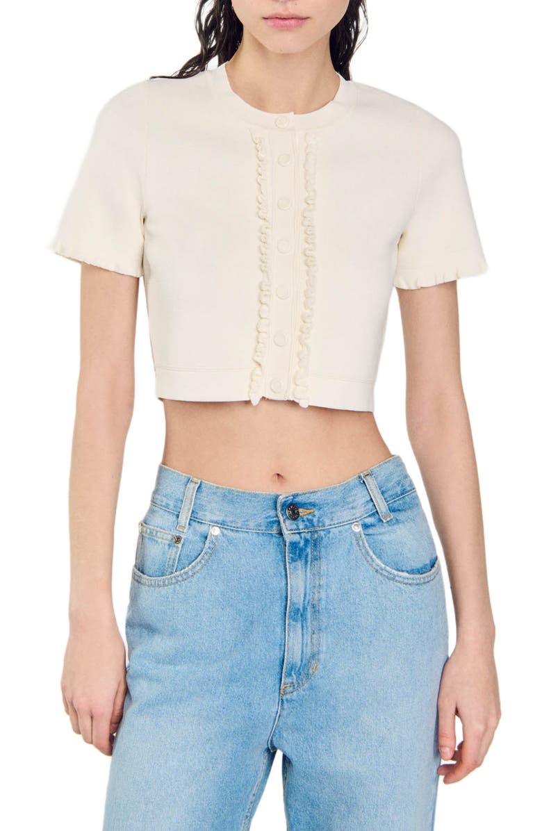 SANDRO Ruffled cardigan, Main, color, 