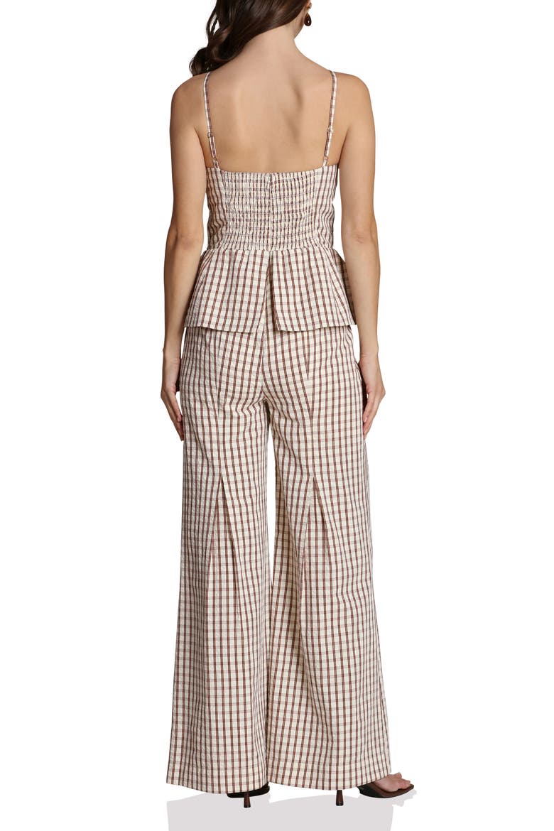 Check Bow Tie Front Peplum Jumpsuit, Alternate, color, CREAM AND BROWN