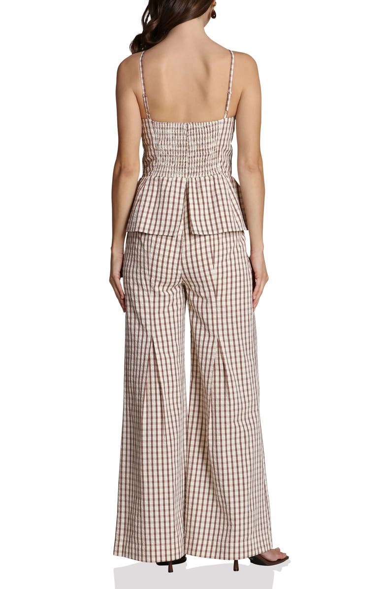 Avec Les Filles Check Bow Tie Front Peplum Jumpsuit, Alternate, color, Cream And Brown